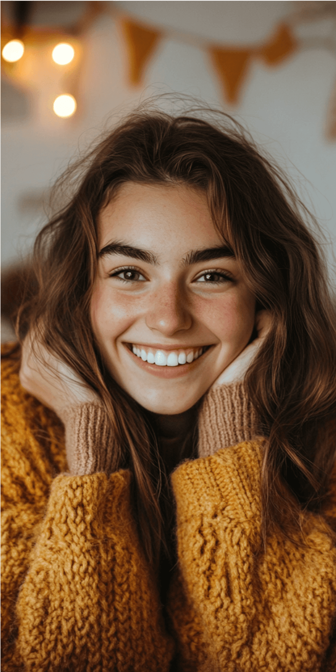 Smiling person in warm sweater