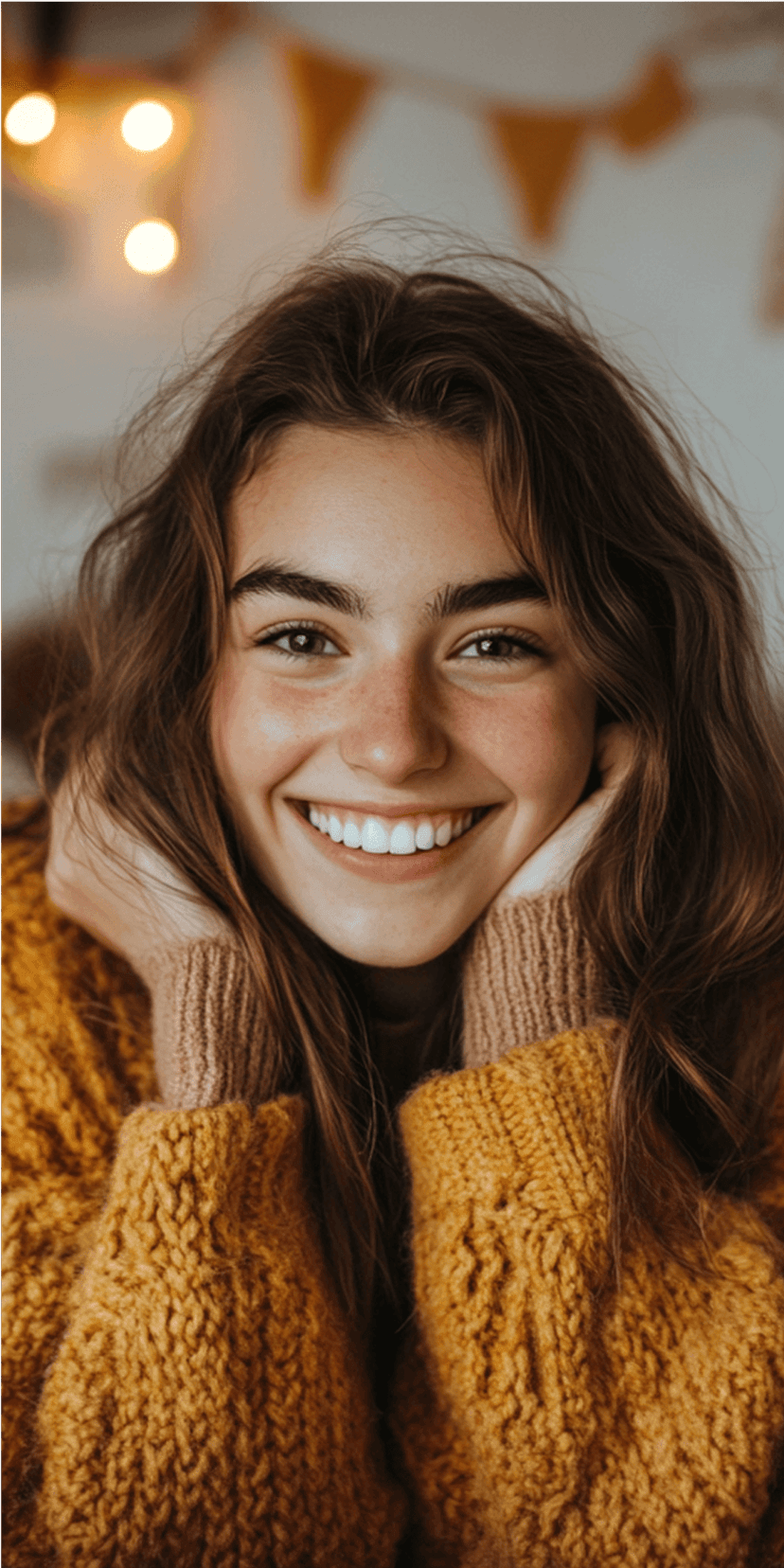 Smiling person in warm sweater